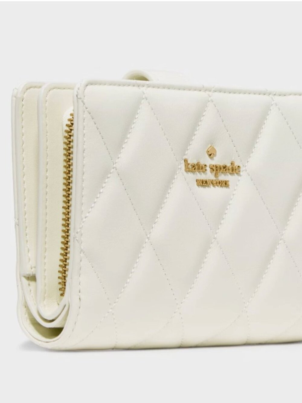 New Kate Spade Quilted Medium Bifold Wallet Smooth Leather Meringue
